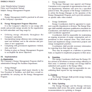 training dan sertifikasi manajer energi, contoh kebijakan energi